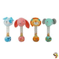 Sonajero bastón animalitos coloridos de peluche 22 cm