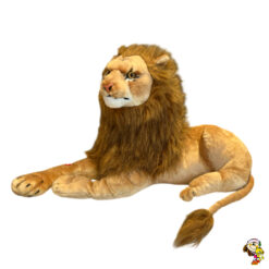 Leon de peluche simil real acostado 80 cm