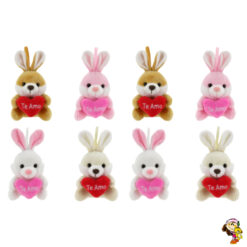 Set x8 Conejo de peluche con corazon bordado Te amo 12 cm