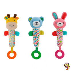 Sonajero bastón de peluche con mordillo 26 cm oso conejo jirafa