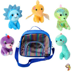 Set x 5 mini peluches de dinosaurio con bolso.